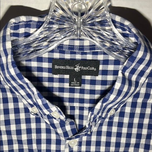 Beverly Hills Polo Club Blue and White Casual Button Down Shirt - Picture 2 of 3